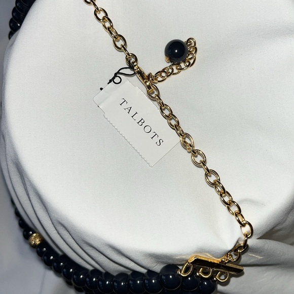 NWT Talbots 3-strand bead necklace. Navy blue & gold beads w/9” extender - Picture 3 of 11
